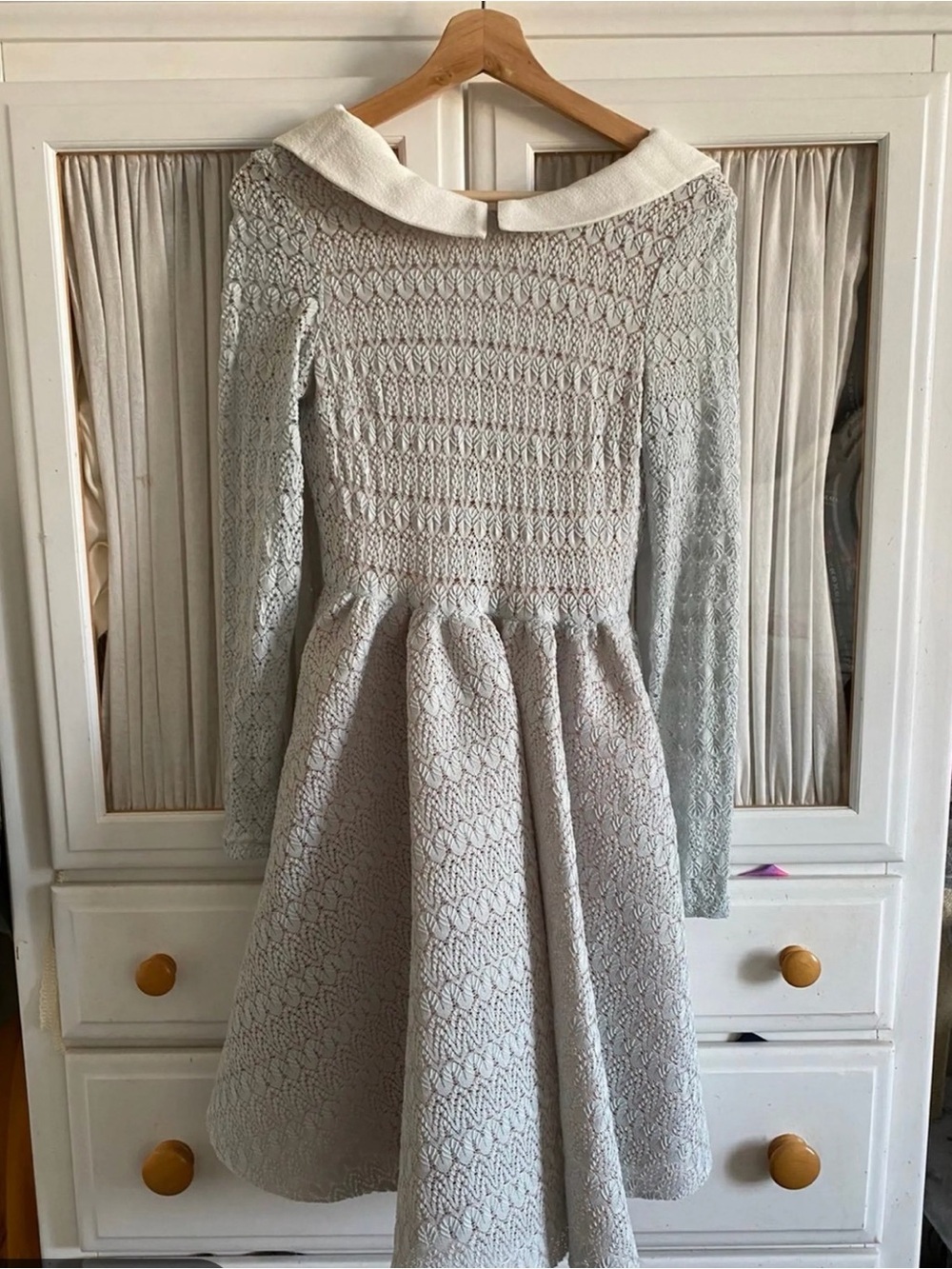 Maje Cream Knit Dress with Peter Pan Collar